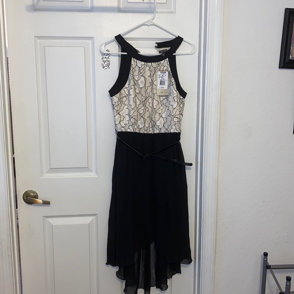 Black and white asymmetrical dress